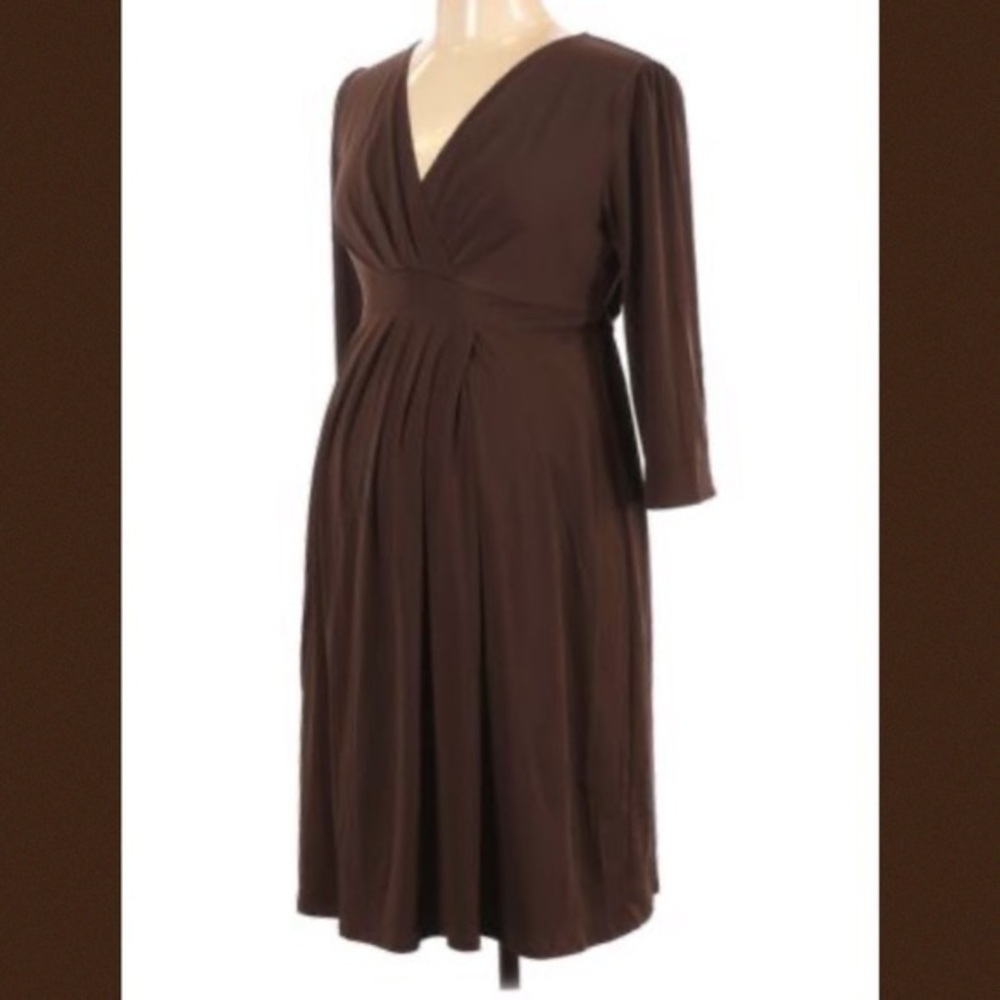 Motherhood Brown Knee Length 3/4 Stretchy Knit Maternity Dress XL